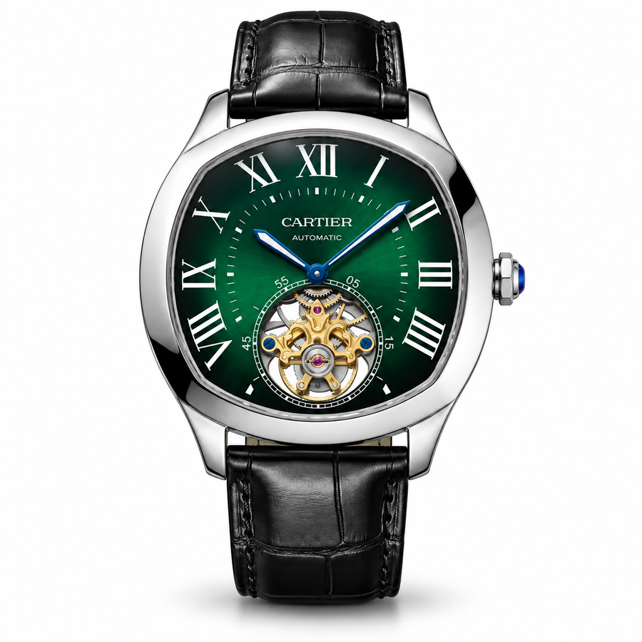 Cartier Round Green Dial Open-Heart Automatic Watch