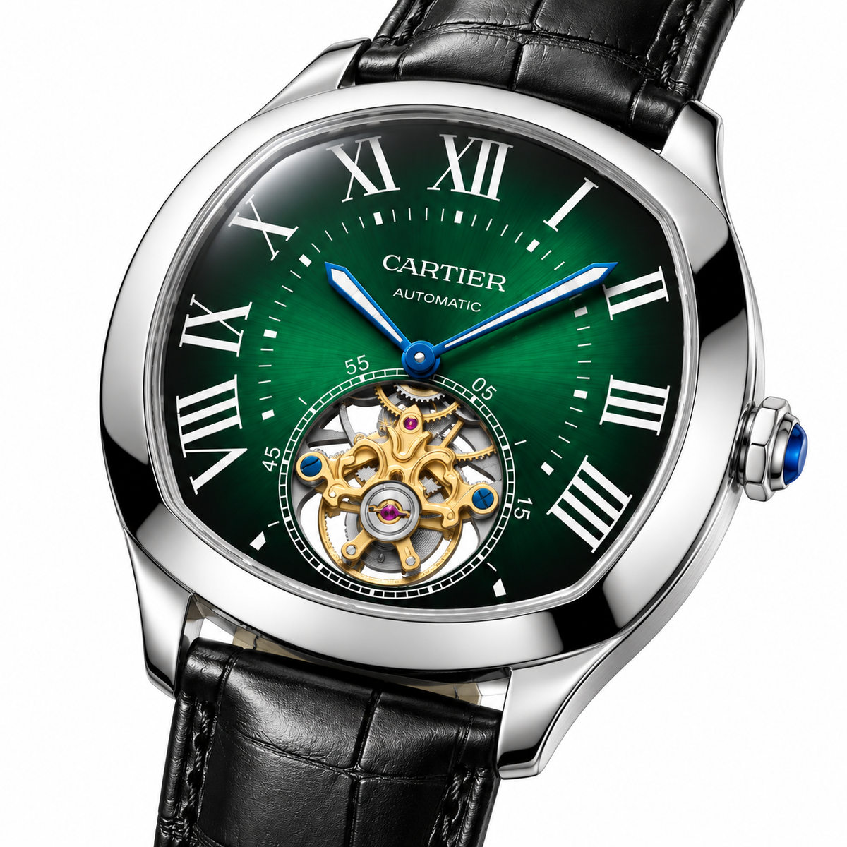 Cartier Round Green Dial Open-Heart Automatic Watch